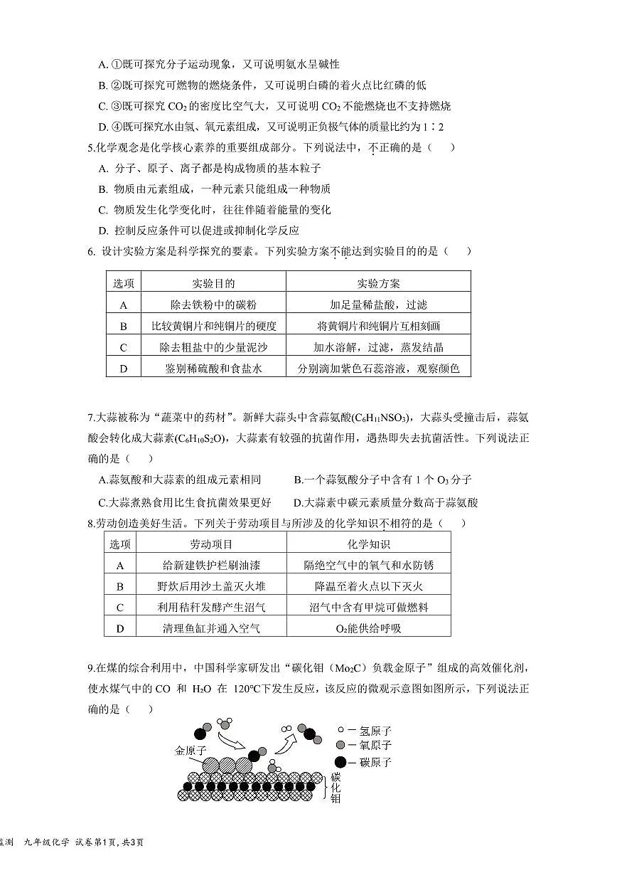 2025年3月深圳市南山外国语学校集团初三3月质量监测化学试卷第2页
