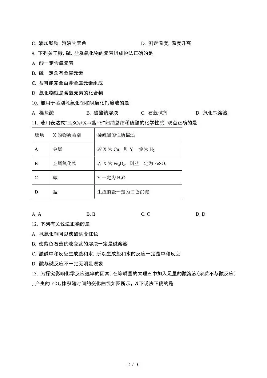 2024_2025学年上海闵行区九年级第二学期3月月考化学试卷[有答案]第2页