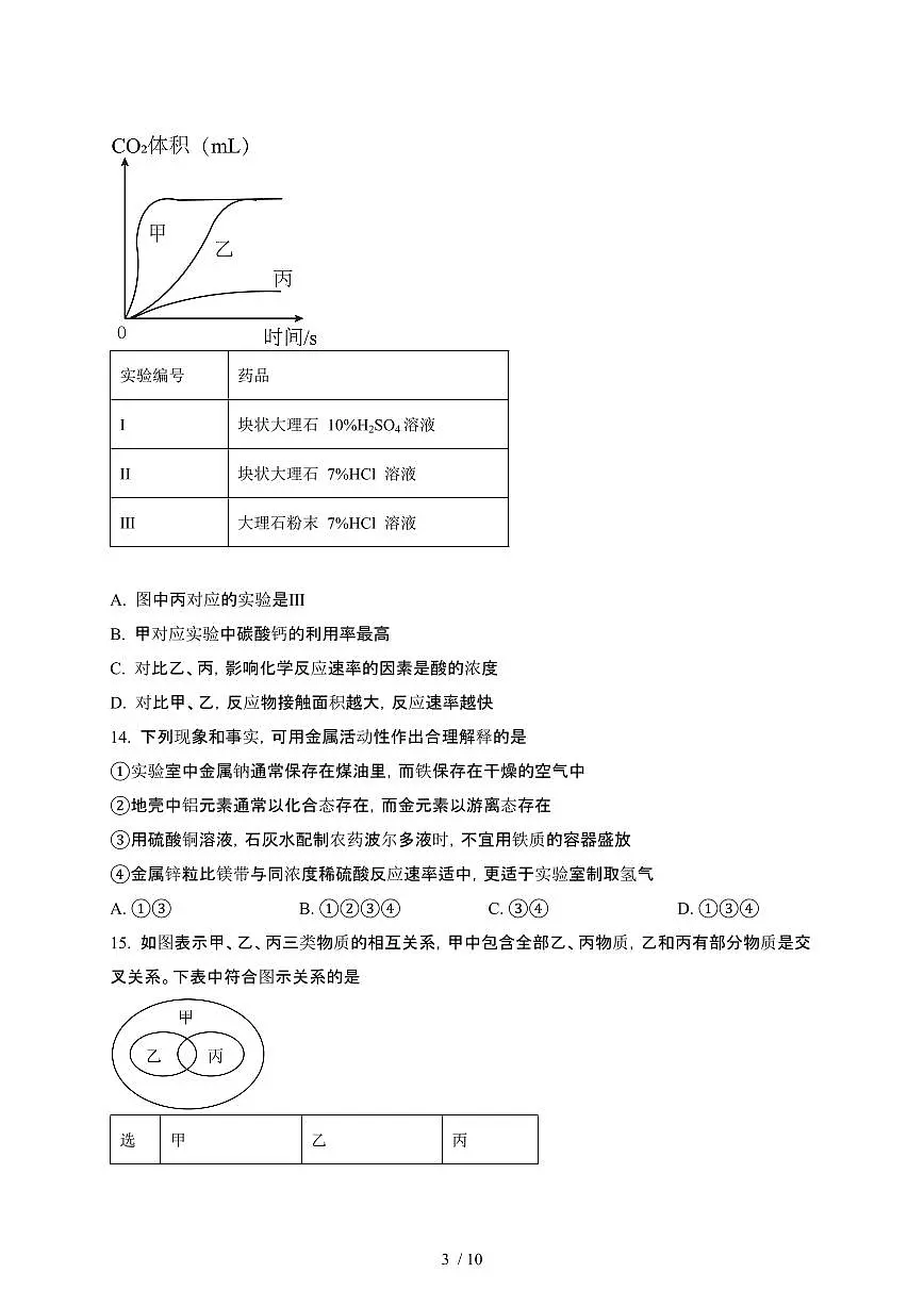 2024_2025学年上海闵行区九年级第二学期3月月考化学试卷[有答案]第3页