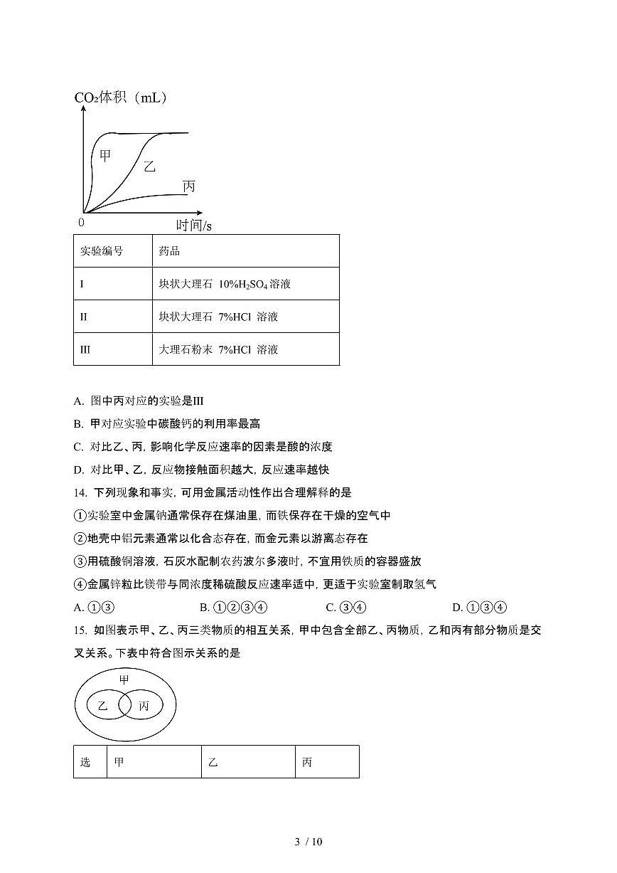 2024_2025学年上海闵行区九年级第二学期3月月考化学试卷[有答案]第3页
