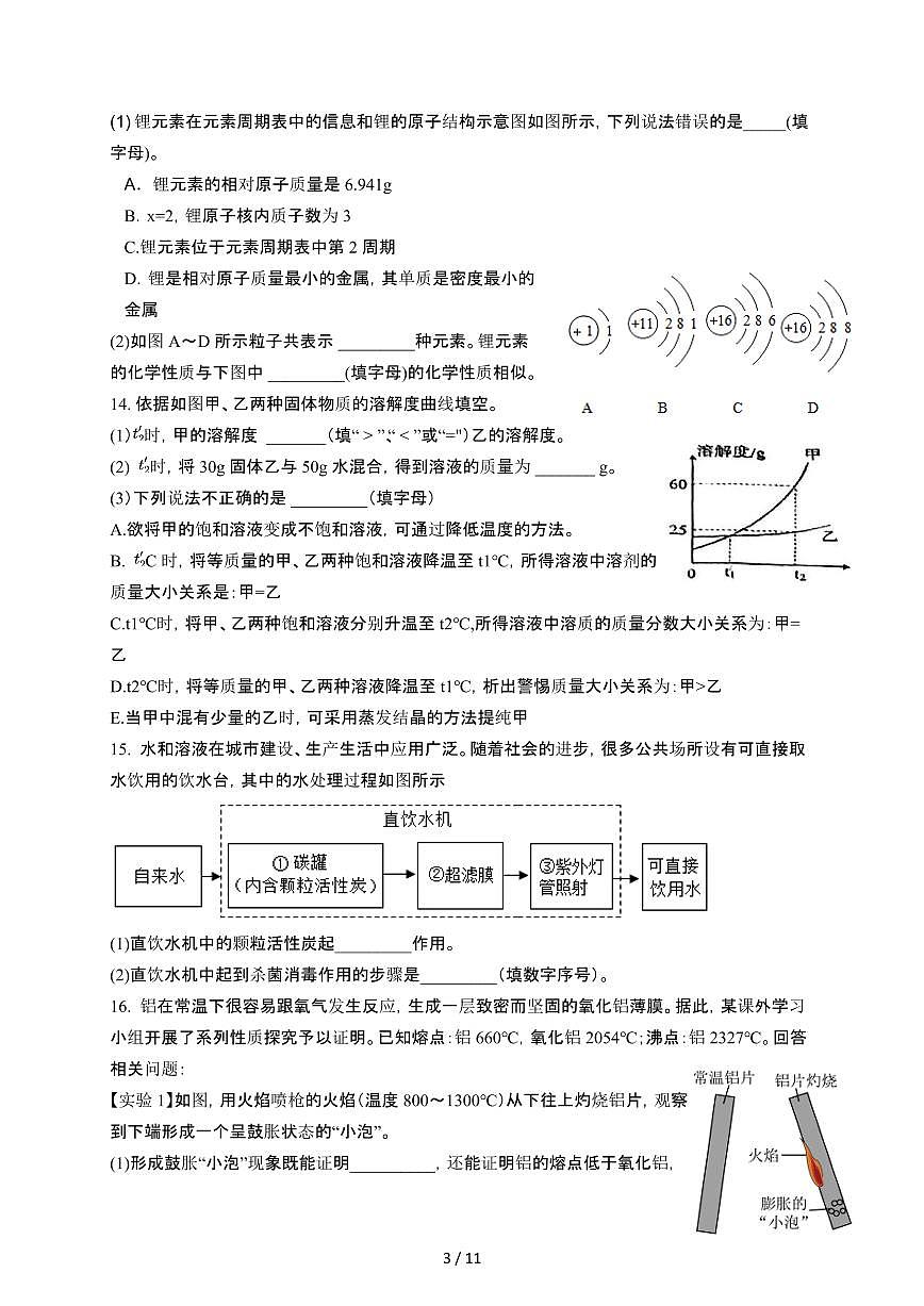 吉林延吉2024_2025学年九年级第二学期4月月考化学试卷[有答案]第3页