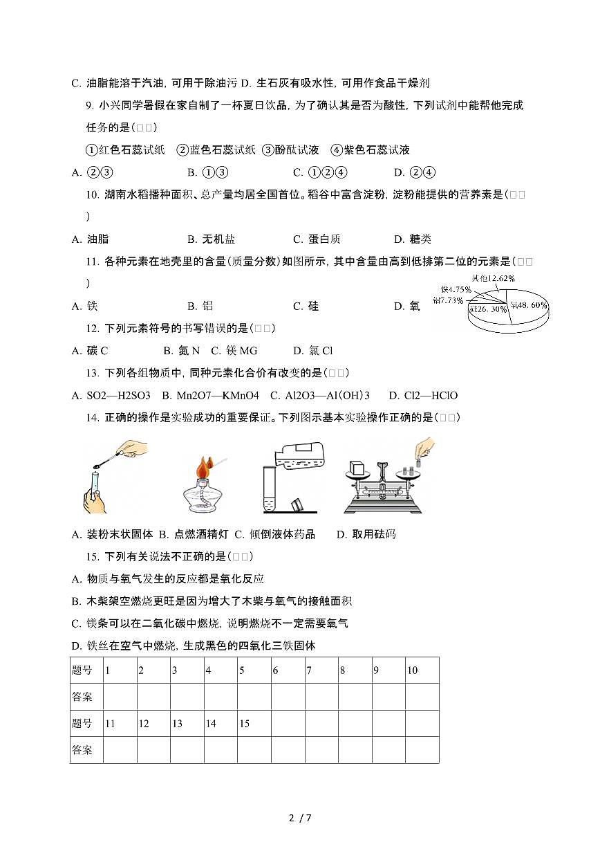 湖南祁阳2024_2025学年九年级第二学期第一次月考化学试卷1[有答案]第2页