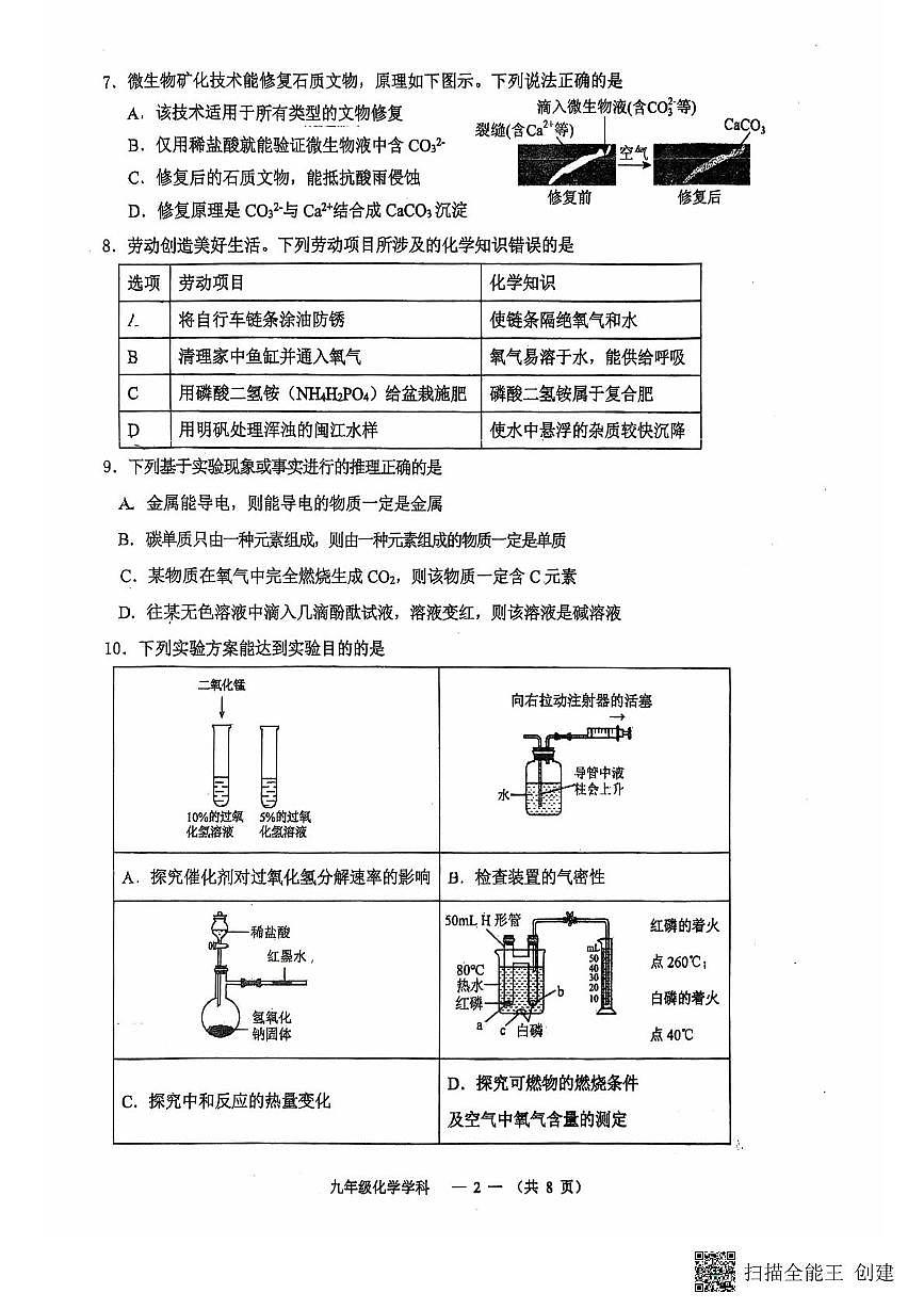2025年福建省福州第十六中学教育集团中考适应性训练化学试卷（中考模拟）第2页