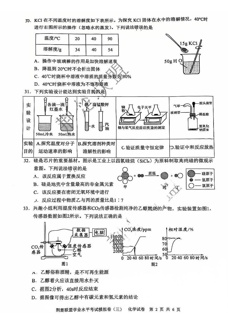 2025年湖北省荆楚联盟中考三模化学试题（中考模拟）第2页