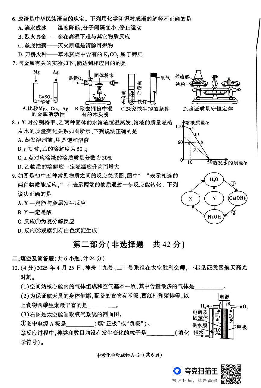2025年陕西省榆林市佳县学业水平考试化学中考母体卷（中考模拟）第2页