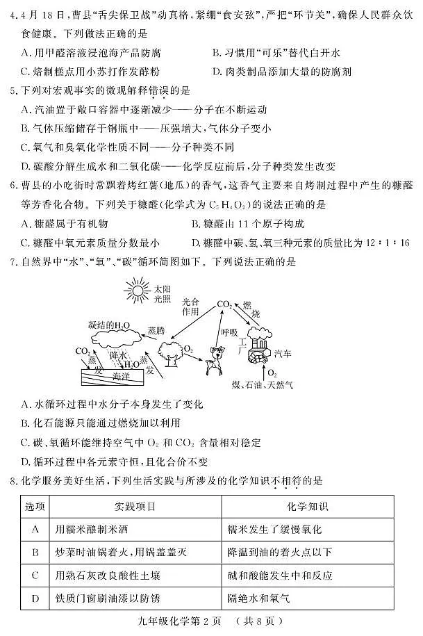 2025年山东省菏泽市曹县中考二模化学试题（中考模拟）第2页