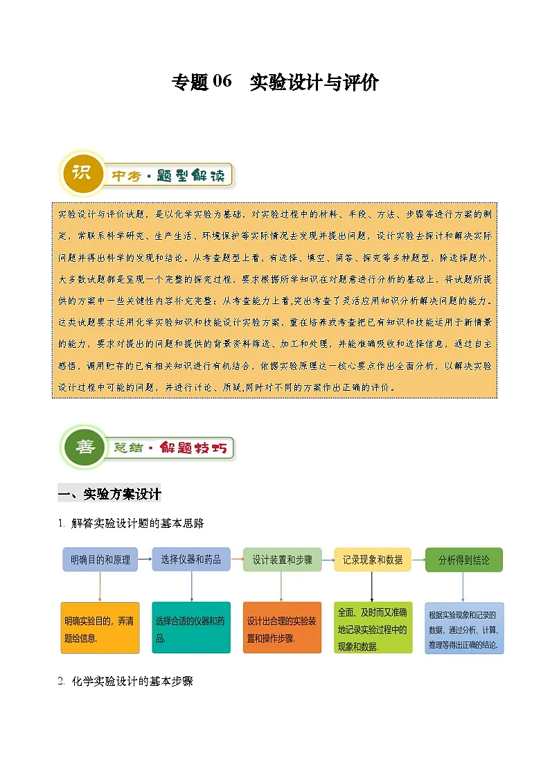 2025年中考化学专项复习专题06 实验设计与评价-2024年中考化学答题技巧与模板构建练习（解析版）第1页