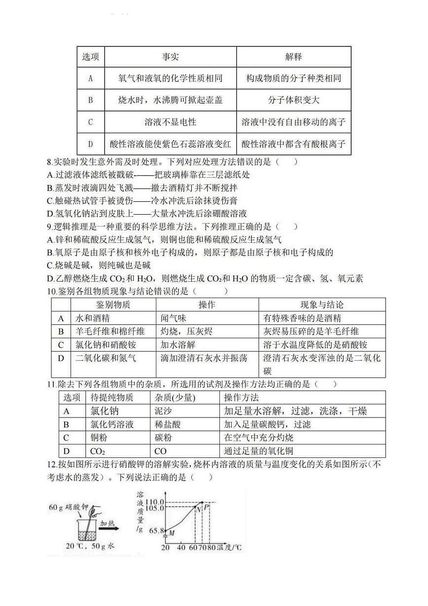 2025年哈尔滨市47中学中考校三模化学试卷含答案第2页