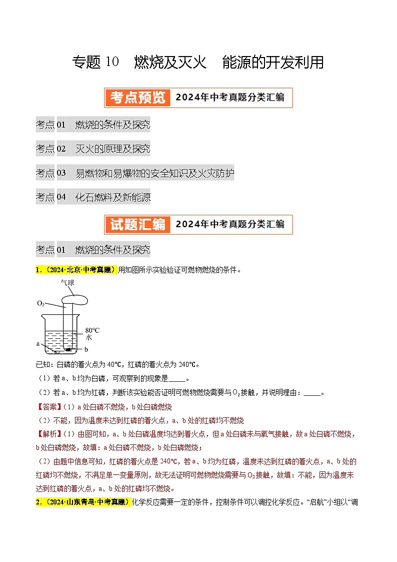 专题10 燃烧及灭火 能源的开发利用（第03期）（教师版）第1页