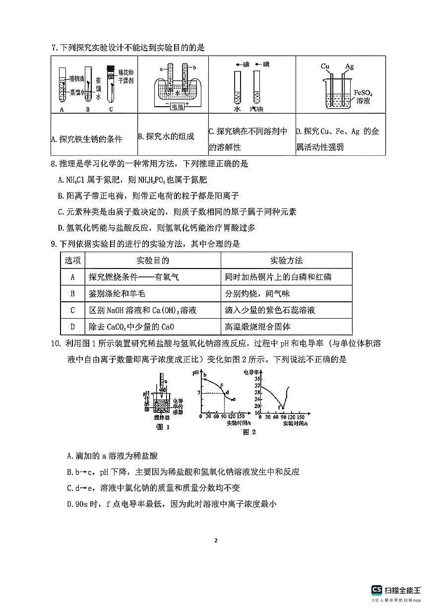 2024-2025学年漳州三中九年级下学期中考模拟化学第2页