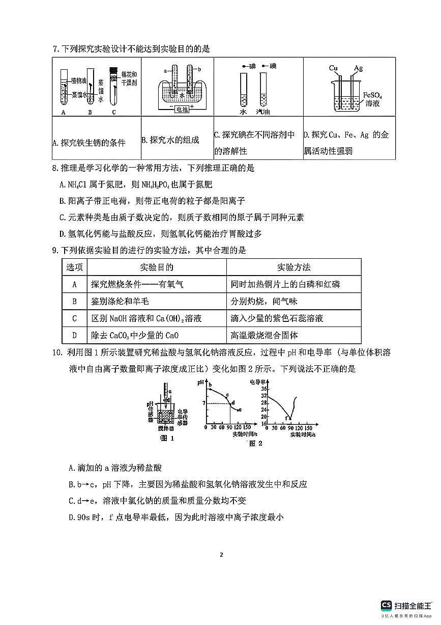 2024-2025学年漳州三中九年级下学期中考模拟化学第2页