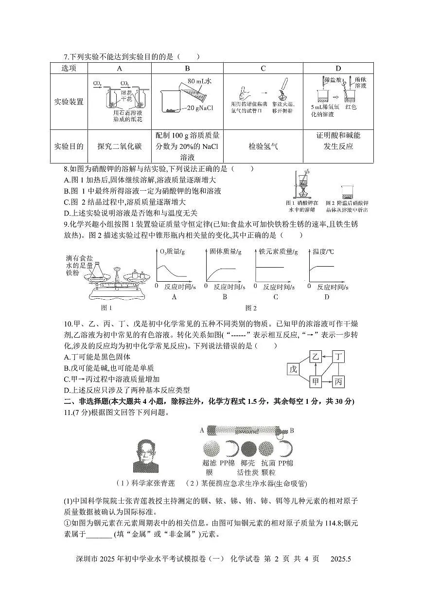 2025年深圳市15校中考第一次模拟考试化学试卷含答案第2页