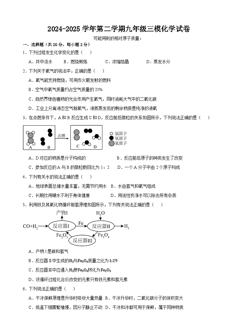 2025年甘肃省武威市凉州区凉州区松树、永昌九年制学校中考三模化学试题（中考模拟）第1页