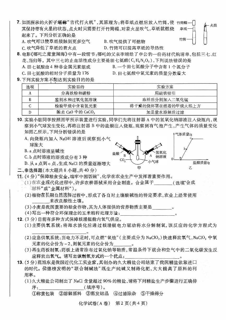 河北省邯郸市第十三中学中考模拟(三模）预测卷A化学第2页