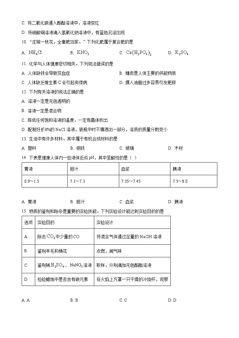 2025年湖南省永州市中考适应性考试二模化学试卷（中考模拟）第3页