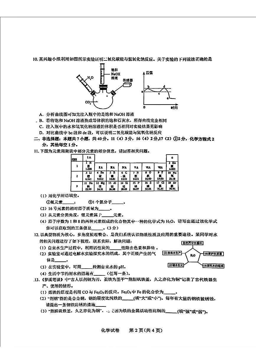 2025年吉林省长春市第一〇八学校中考三模化学试题（中考模拟）第2页