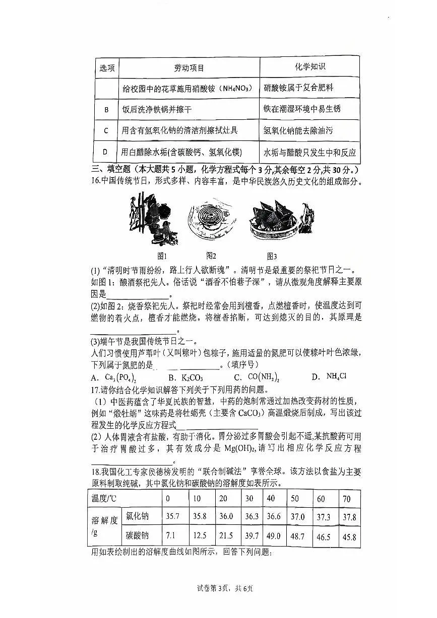 2025年湖南省长沙市长郡外国语实验中学中考适应性考试化学试卷（中考模拟）第3页
