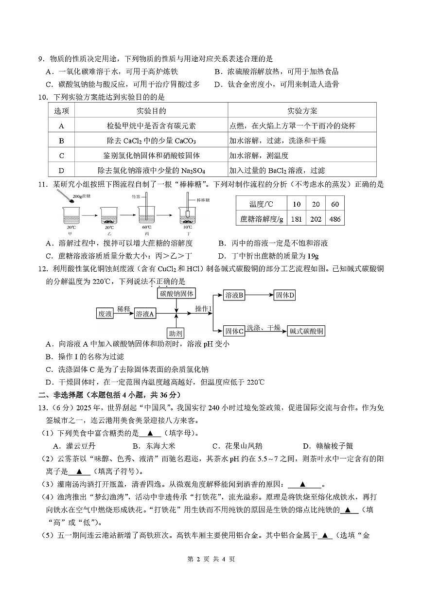 2025年江苏省连云港市新海实验中中考二模化学试卷（中考模拟）第2页
