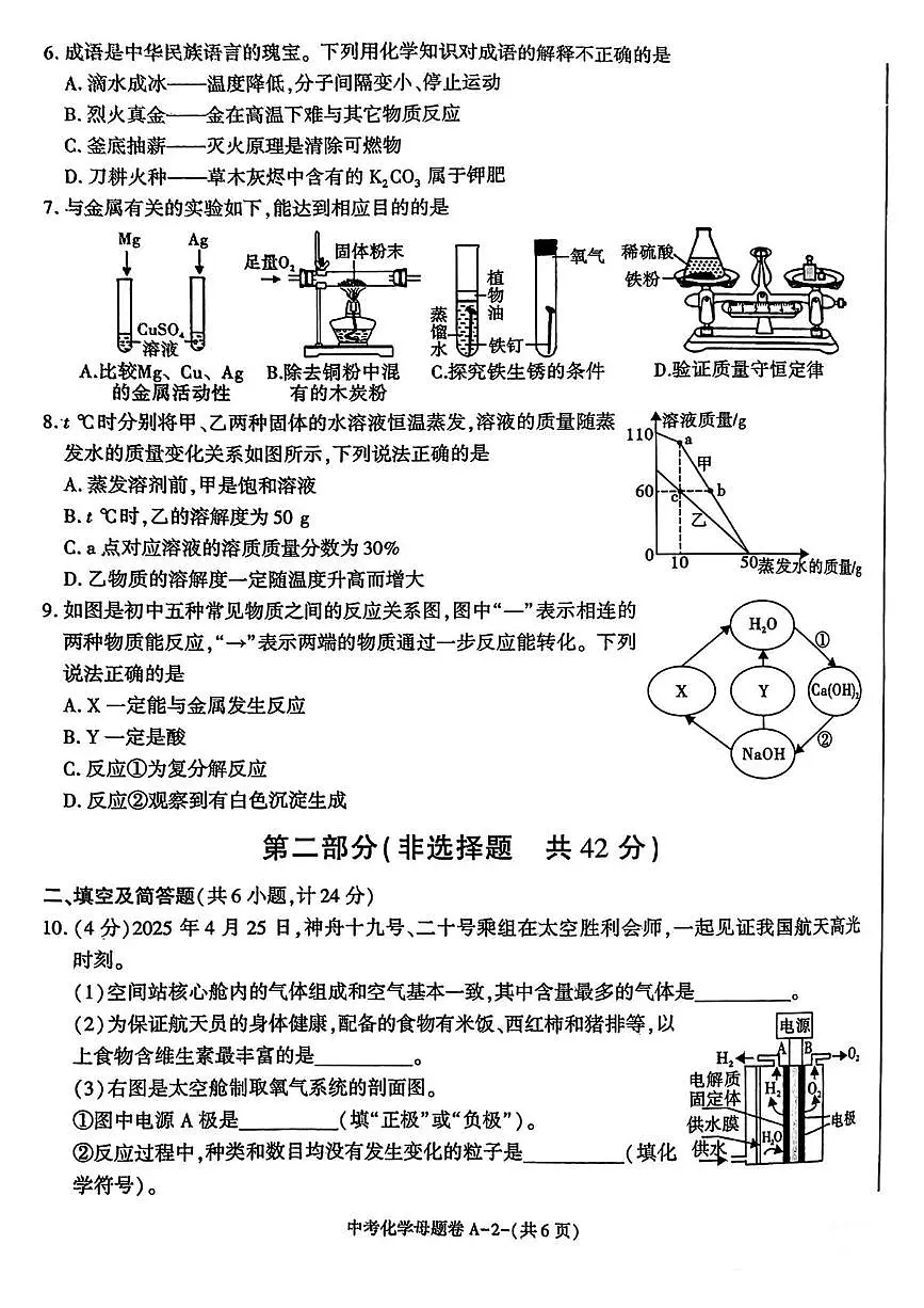 2025年陕西省咸阳市永寿县御家宫中学中考第六次模拟考试化学试题（中考模拟）第2页