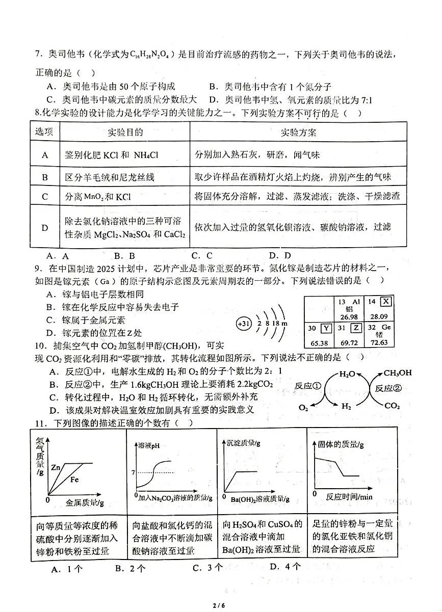 2025年四川省成都市树德实验中学中考模拟训练化学试题（中考模拟）第2页