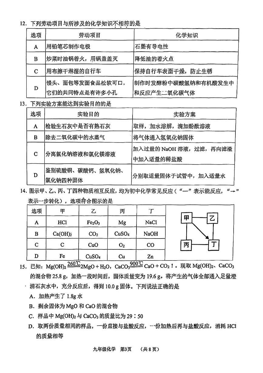 2025年天津市南开中学中考三模化学试卷（中考模拟）第3页