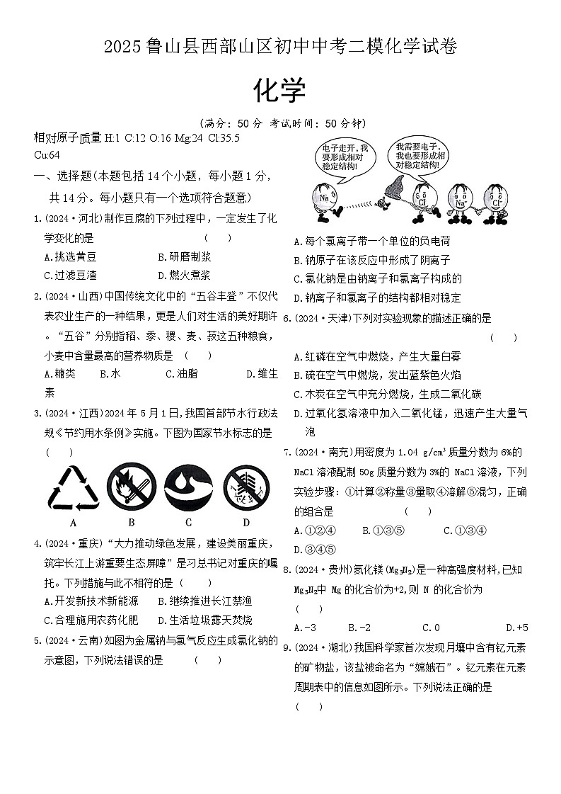 2025年河南省平顶山市鲁山县西部山区中考二模化学试题（中考模拟）第1页