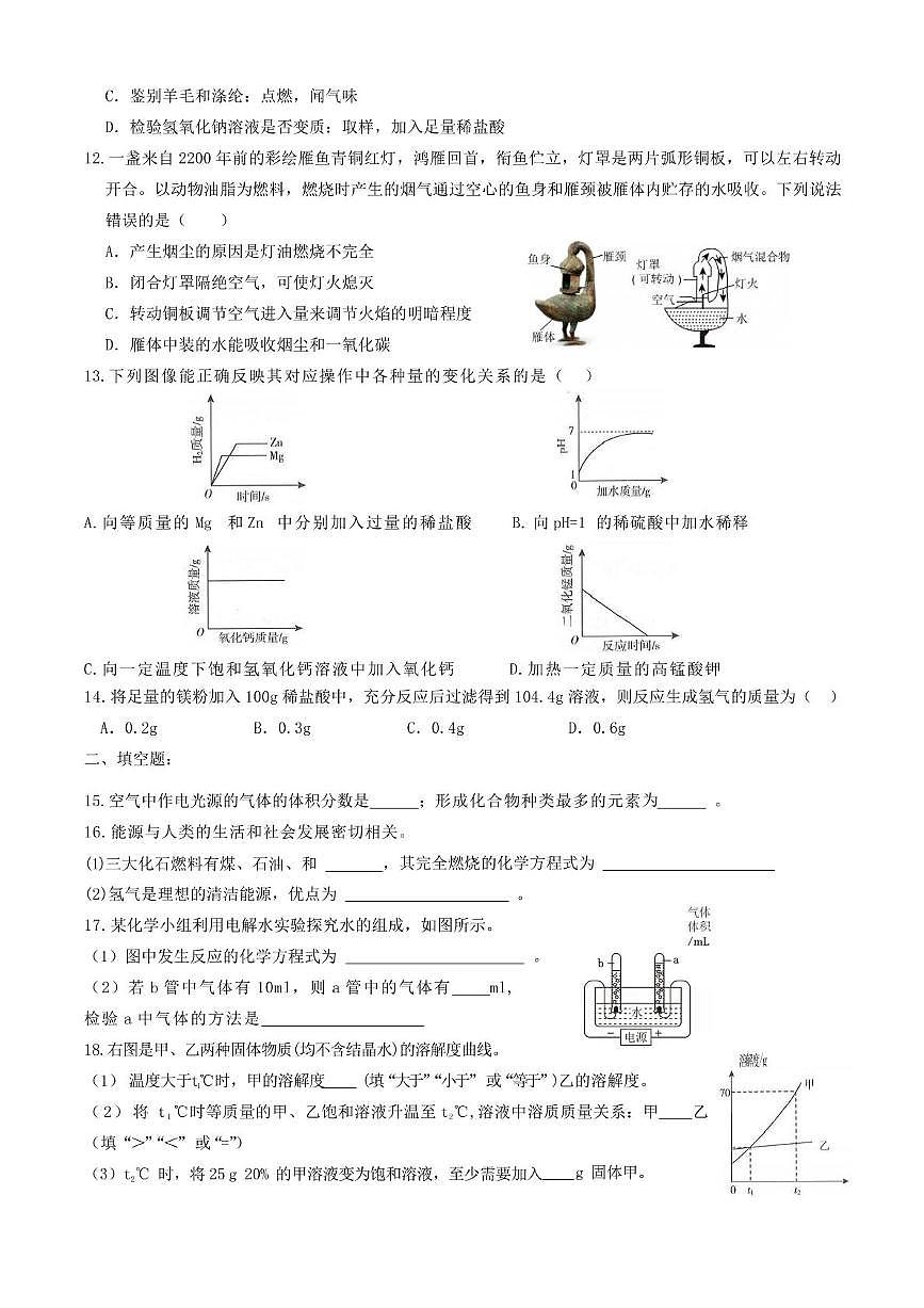 河南省信阳市第九中学2024-2025学年九年级下学期第九次月考化学试卷第2页