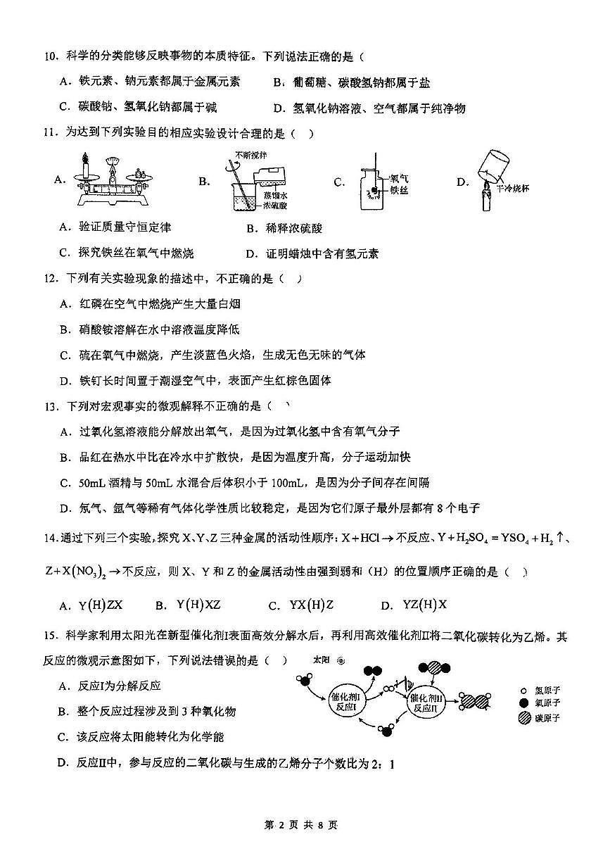 2025年广西大学附属中学中考模拟测试化学试卷（中考模拟）第2页