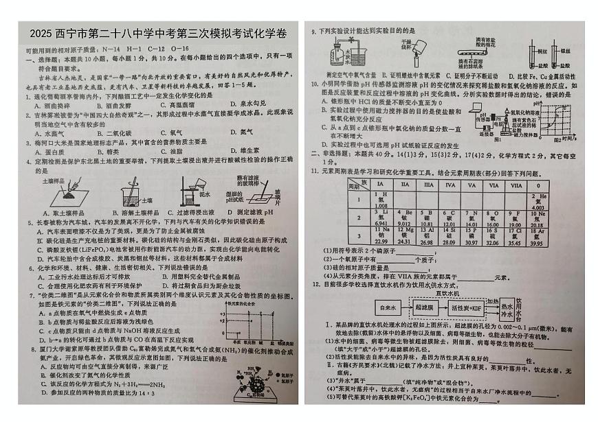 2025年青海省西宁市第二十八中学中考第三次模拟考试化学卷（中考模拟）第1页