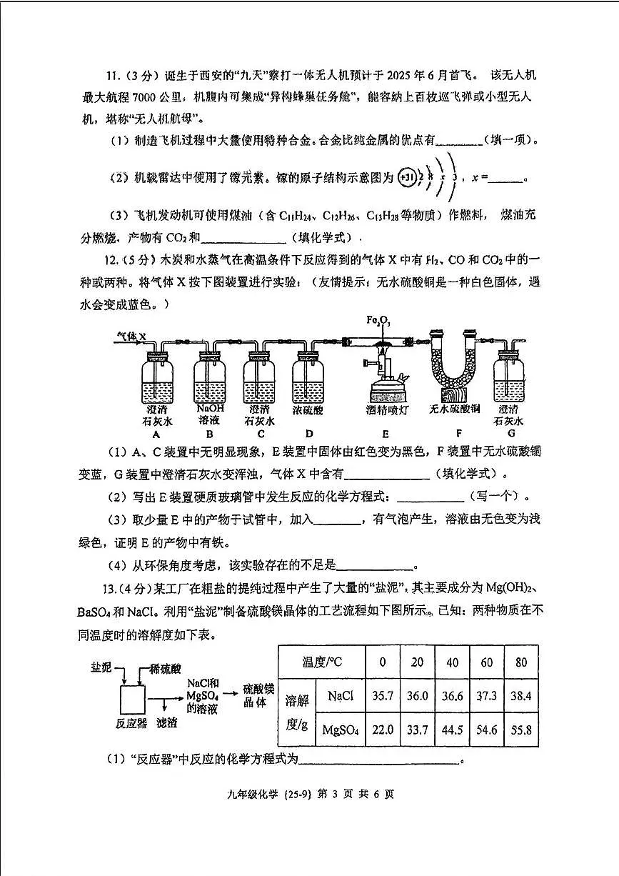 2025年陕西省西安市工业大学附属中学中考九模化学试题（中考模拟）第3页
