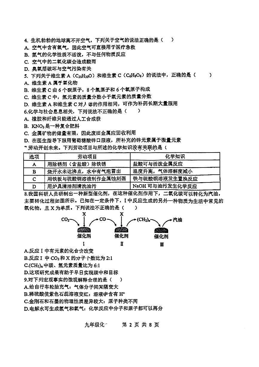 2025年广东省广州市外国语学校中考三模化学卷第2页