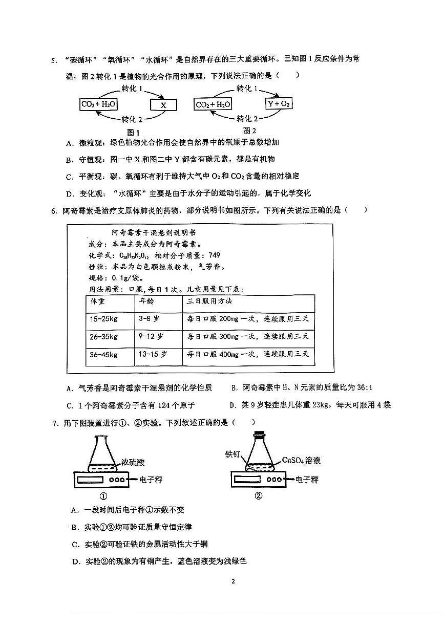 2025年广东省深圳市龙华区实验学校教育集团中考三模化学试卷（中考模拟）(001)第2页