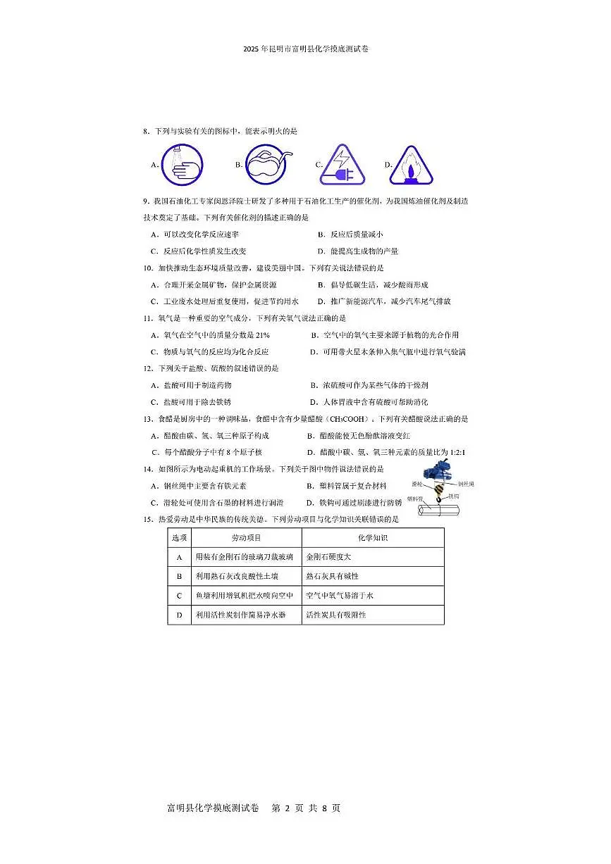 2025年云南省昆明市富民县中考三模化学试题（中考模拟）第2页