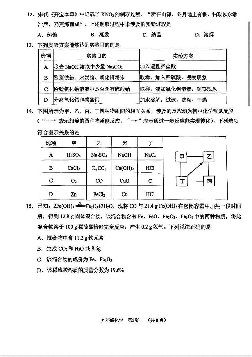 2025年天津市南开区九年级化学四模试卷（中考模拟）第3页