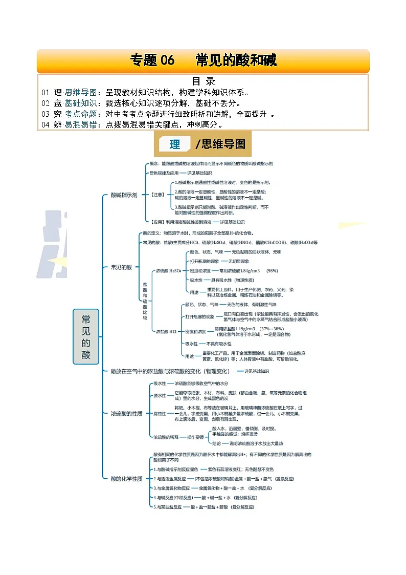专题06 常见的酸和碱（原卷版）第1页