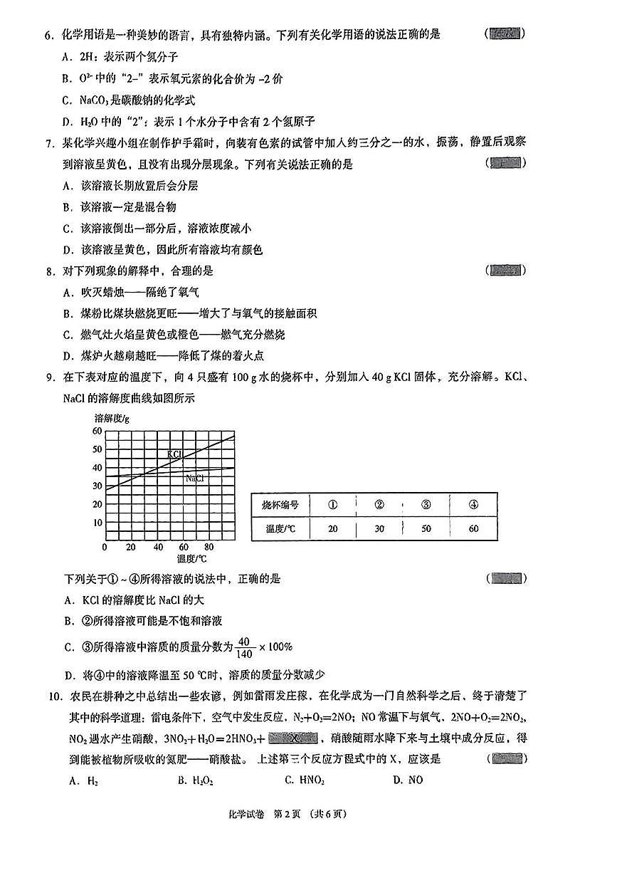 2025年中考化学预测模拟练习卷（福建卷）化学试卷第2页