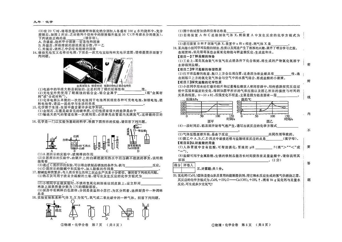 2025年吉林省四平市九年级第五次模拟考试化学试卷（中考模拟）第2页