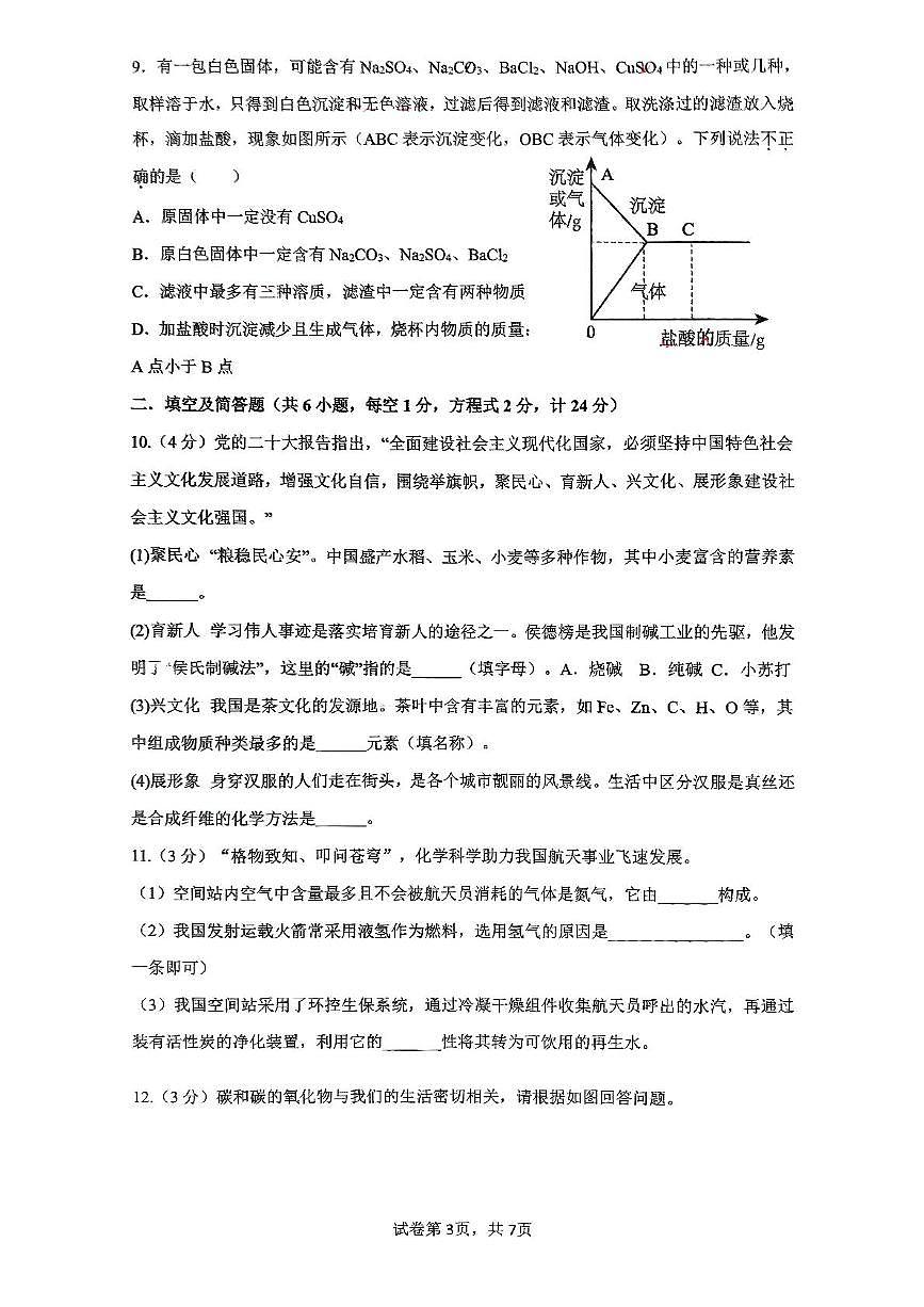 2025年陕西省西安市新城区爱知初级中学九年级适应性模考化学学科试题（中考模拟）第3页
