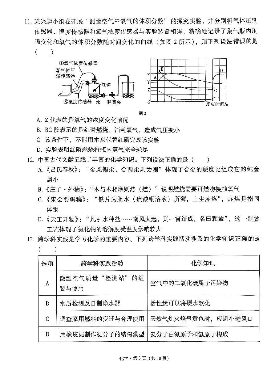 云南省保山市、怒江州2025年初中学业水平模拟考试九年级化学试卷（无答案）第3页
