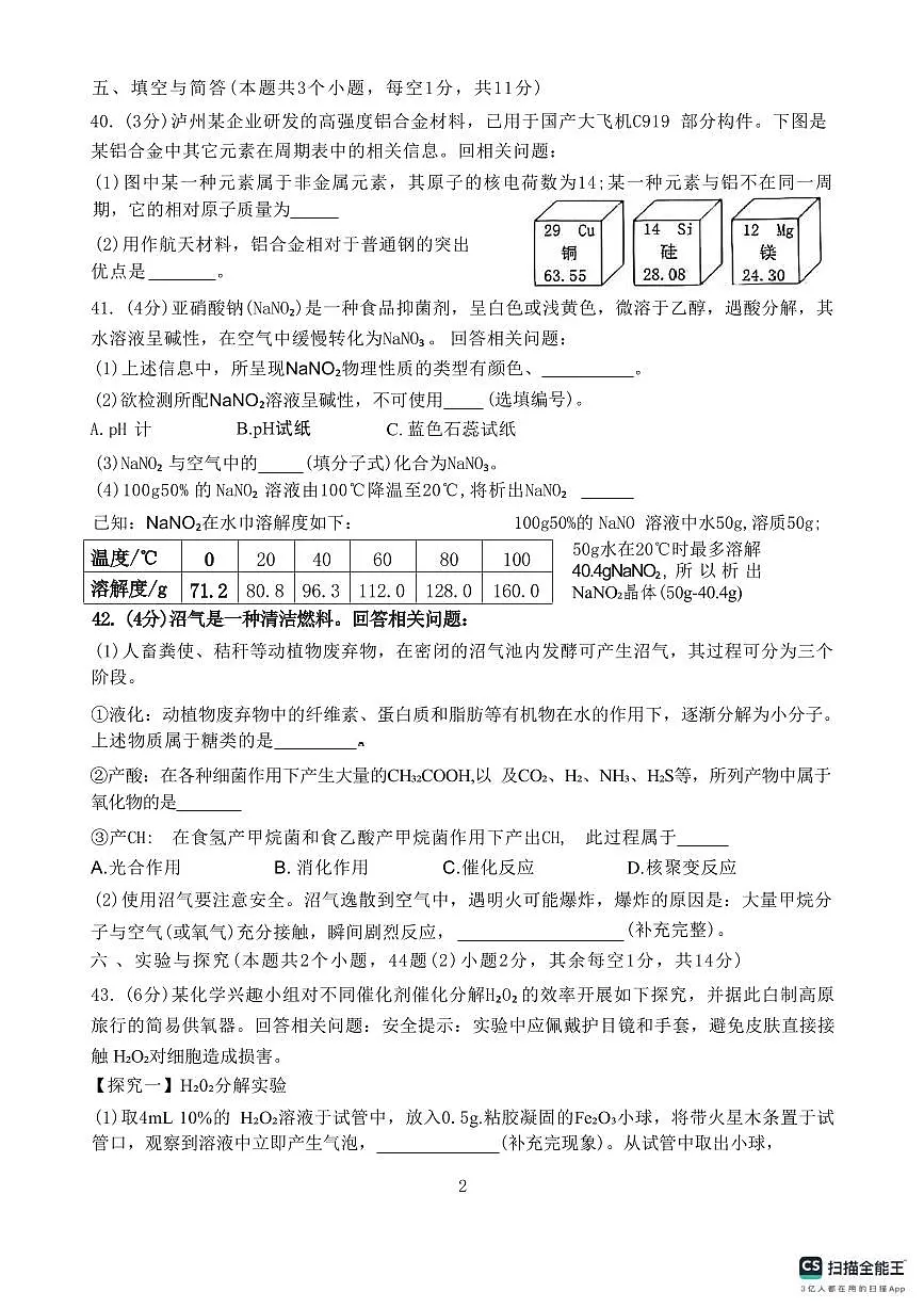 2025年四川省泸州市中考化学试题学业水平考试第2页