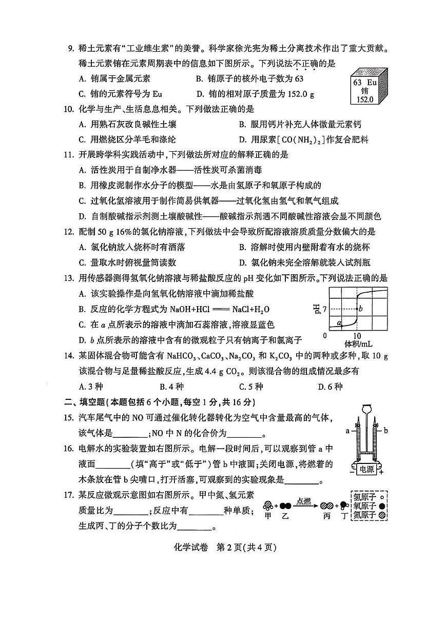 河南省2025年初中学业水平考试化学试卷（无答案）第2页