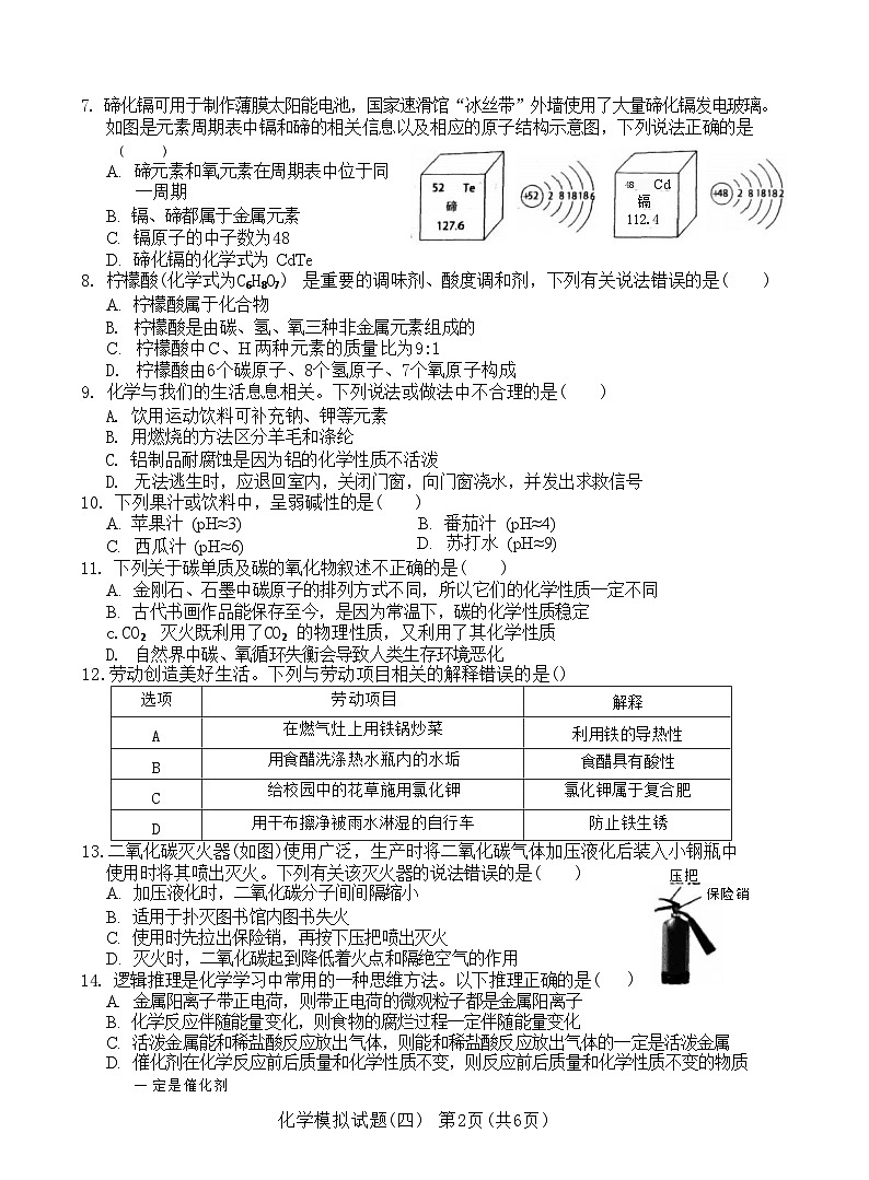 2024年山东省临沂市初中学业水平考试模拟化学试题(四)+第2页