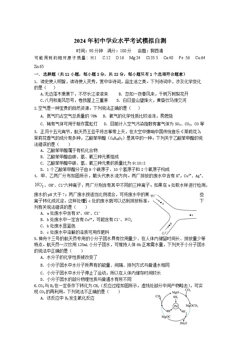 2024年山东省潍坊市中考化学模拟试题（三）第1页