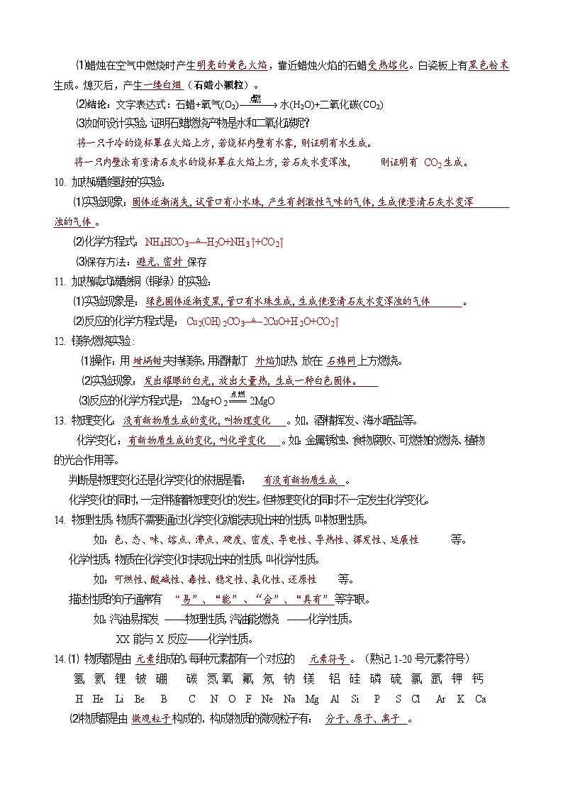 沪教版（2024）九年级上册化学期末复习全册知识点考点提纲 学案第2页