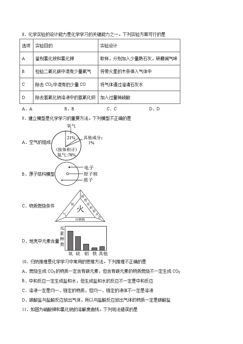 【9化二模】2024年安徽省亳州市谯城区中考二模化学试题第3页