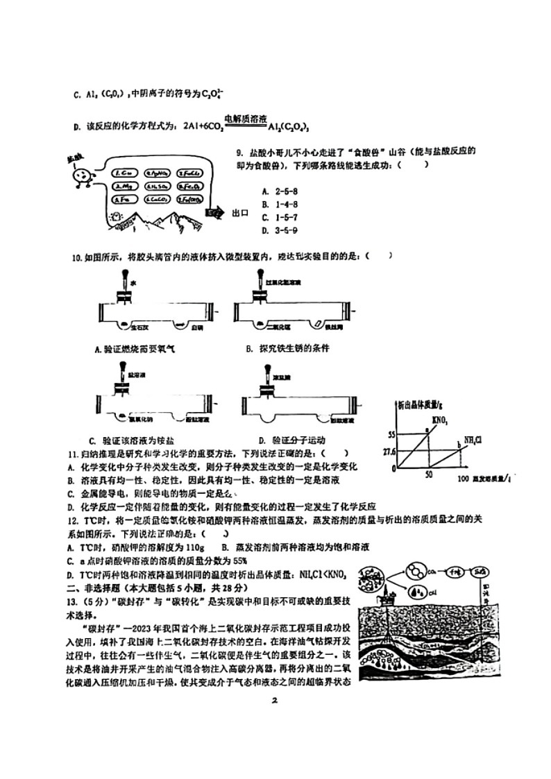 【9化一模】2024年安徽省合肥市第四十五中学中考一模化学试题第2页