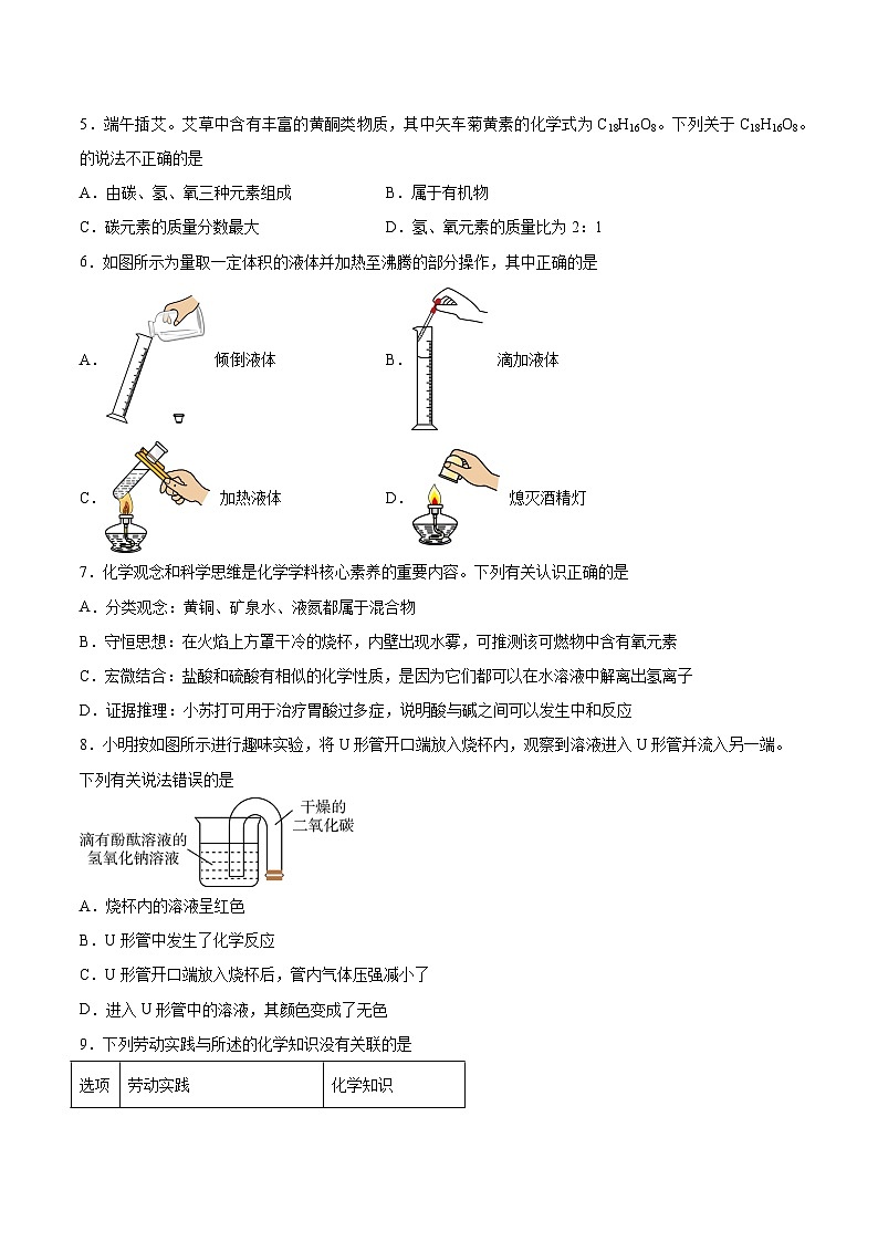 【9化一模】2024年安徽省六安市霍邱县九年级一模化学试题第2页