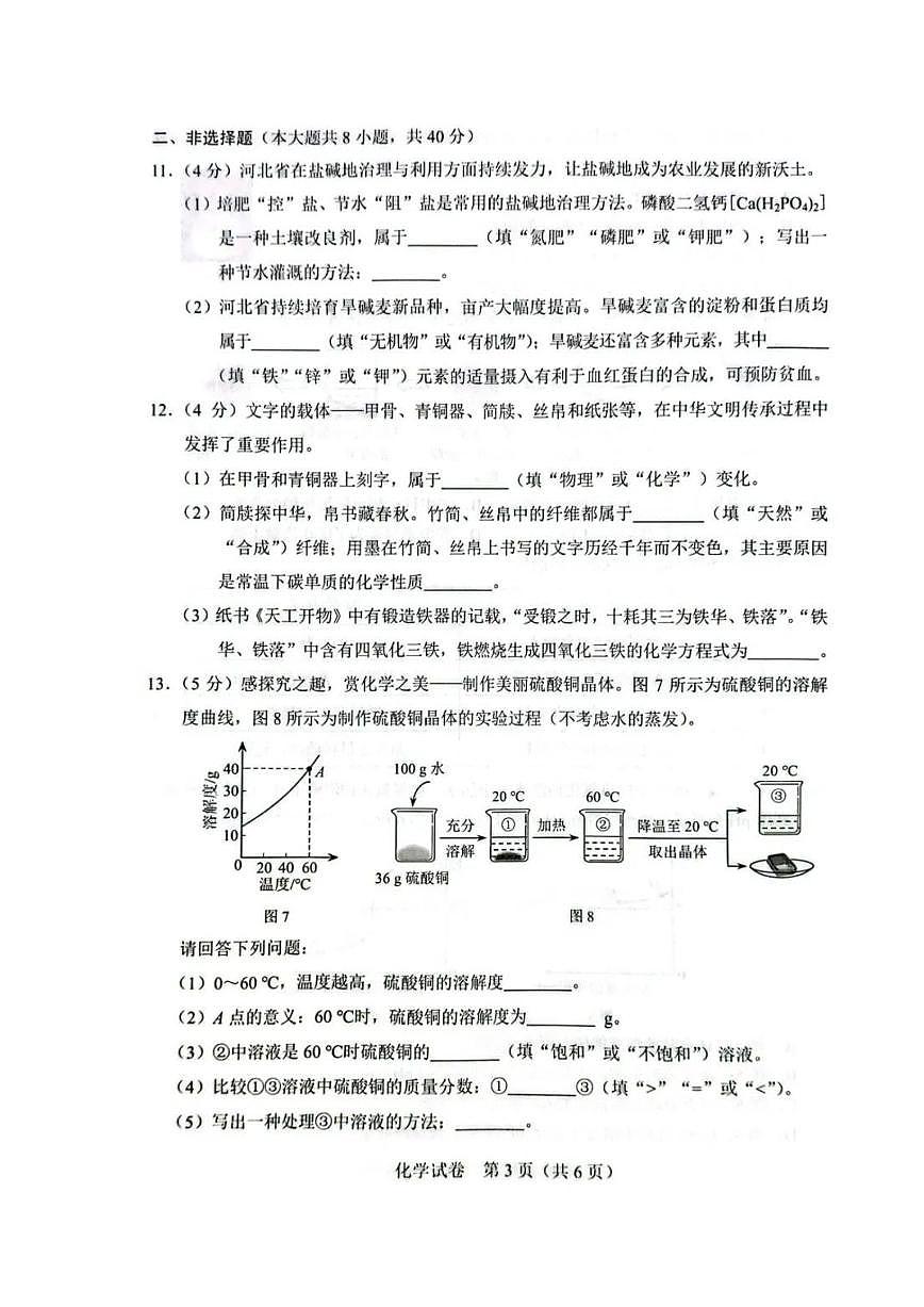 2025年河北省初中学业水平考试化学试卷第3页