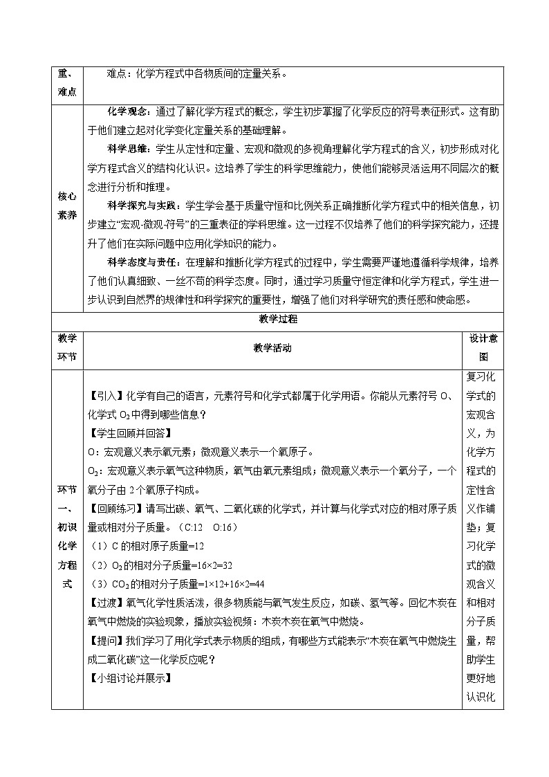 人教版（2024）化学九上 第五单元2.1《化学方程式》教学设计第2页