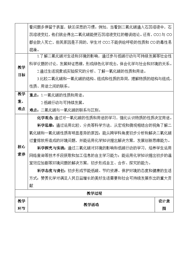 人教版（2024）化学九上 第六单元2.2《碳的氧化物》教学设计第2页